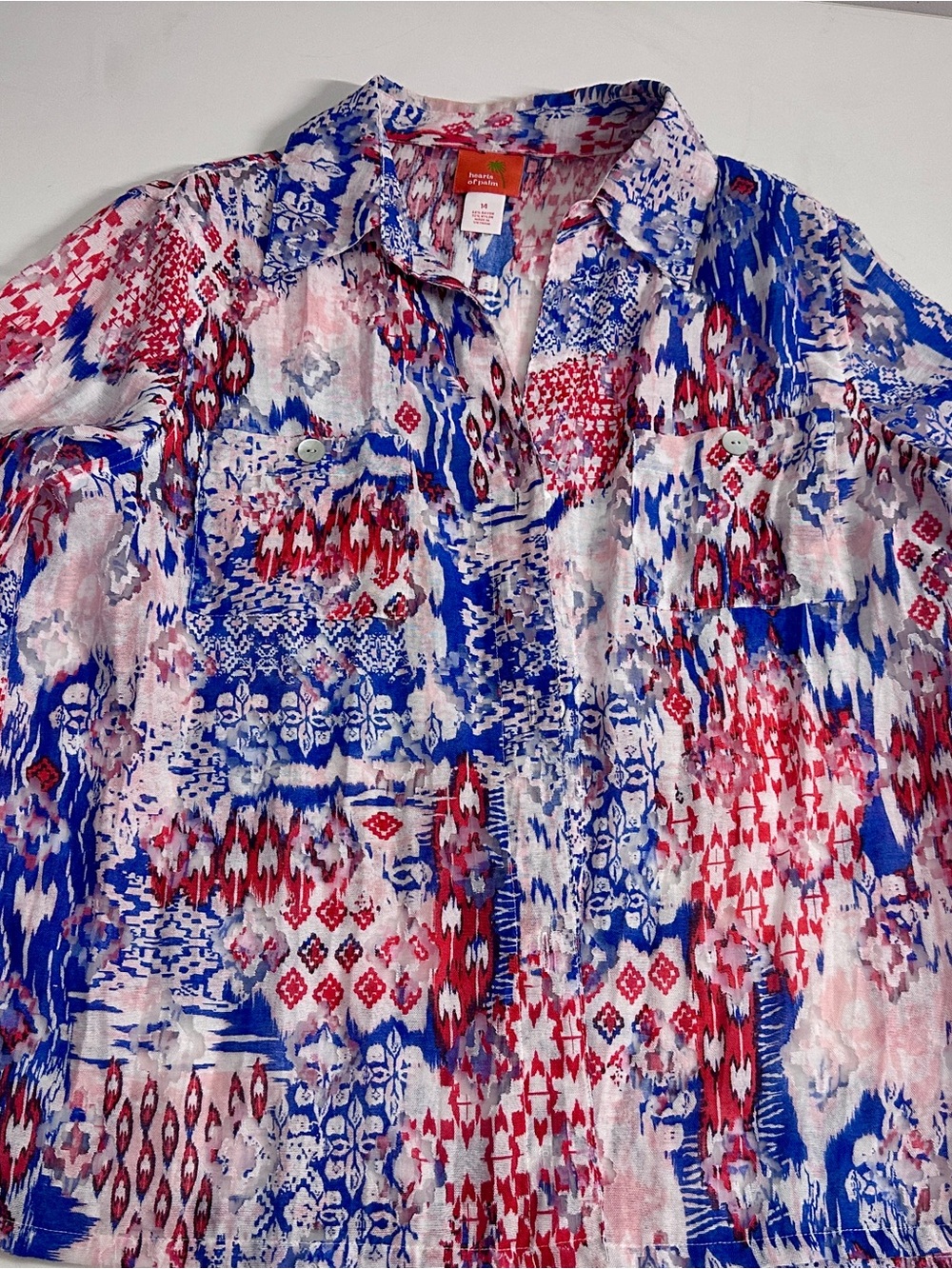 Hearts of Palm Women’s Size 14 Multicolor Print Button Front Blouse